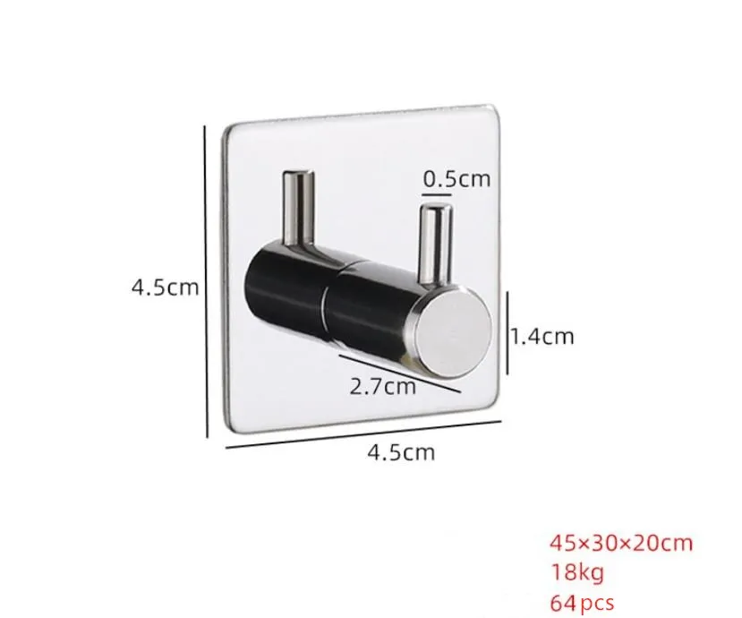 Hot Selling Stainless Steel Square Self Adhesive Hooks Single Black Hanger Hooks