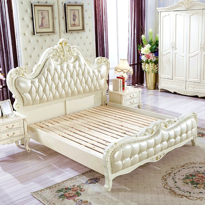 Luxury Italian frame leather master bedroom set double Genuine Leather king size bed frame men