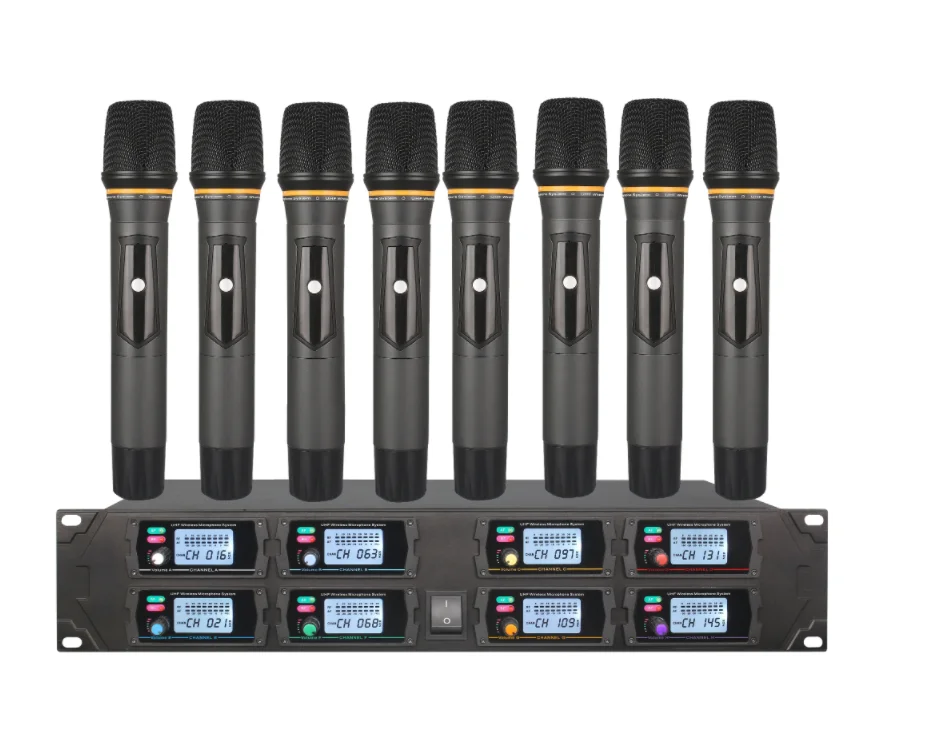 Hot Sale High Quality Clear Sound Stable Performance Uhf 1U 8 Channel Professional Wireless Microphone System