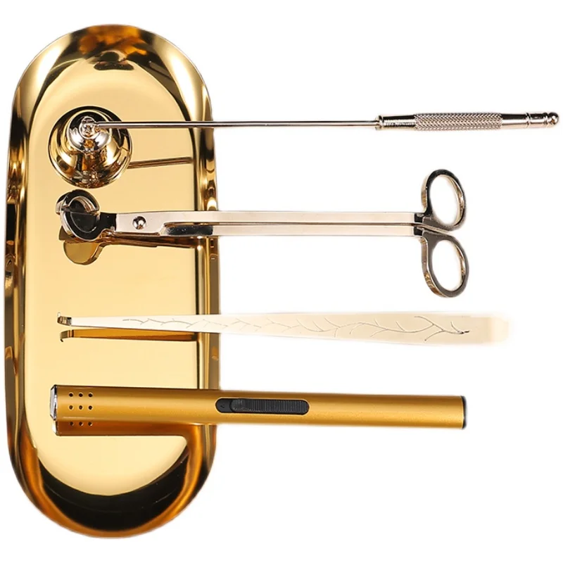 Round Candle Wick Trimmer Dipper Candle Snuffer Candle Accessories Scented Scissors Set With Tray