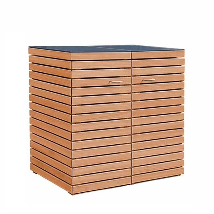 Double Wooden Dustbin Storage Sheds Garbage Can Trash Bin For Outdoor Used