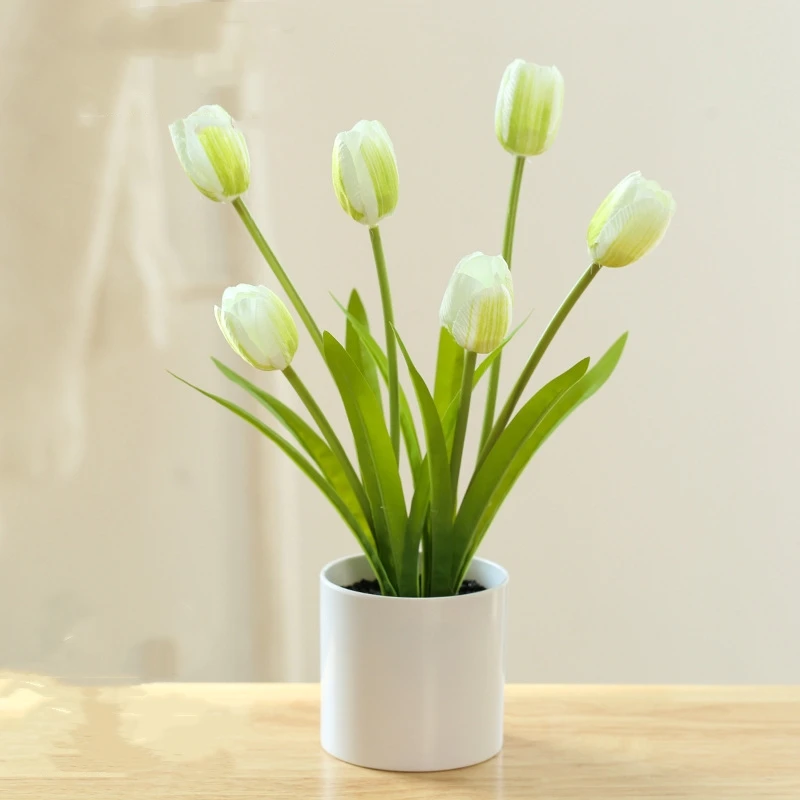 SEASON Wholesale 6 Heads Tulip Flower Artificial Bonsai for Home Table Decoration Silk Tulip in Potted Artificial Plant Decor