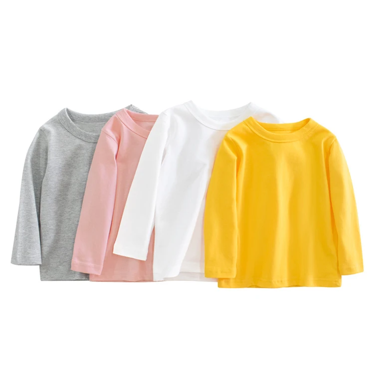 
Wholesale Children Clothes Baby Girls and Boys Blank O-Neck Long Sleeve Solid Cotton T-Shirt 