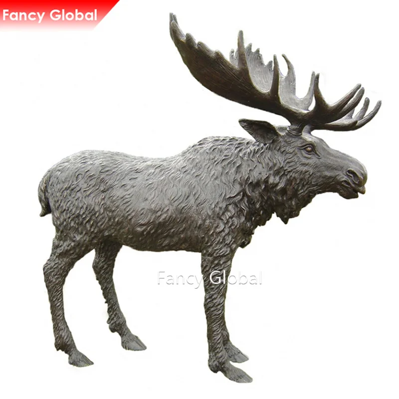 Outdoor Modern Garden Animal Custom Life Size Metal Bronze Elk Statue Moose Sculpture