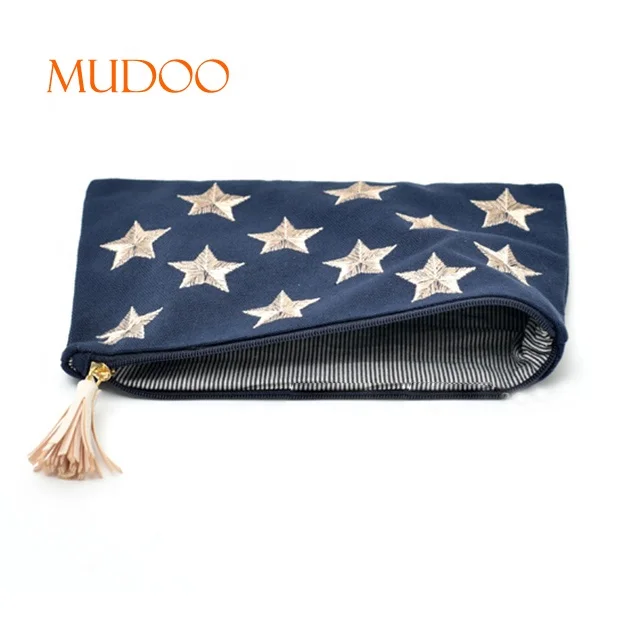 Вышивка холст хлопок косметичка темно-синий