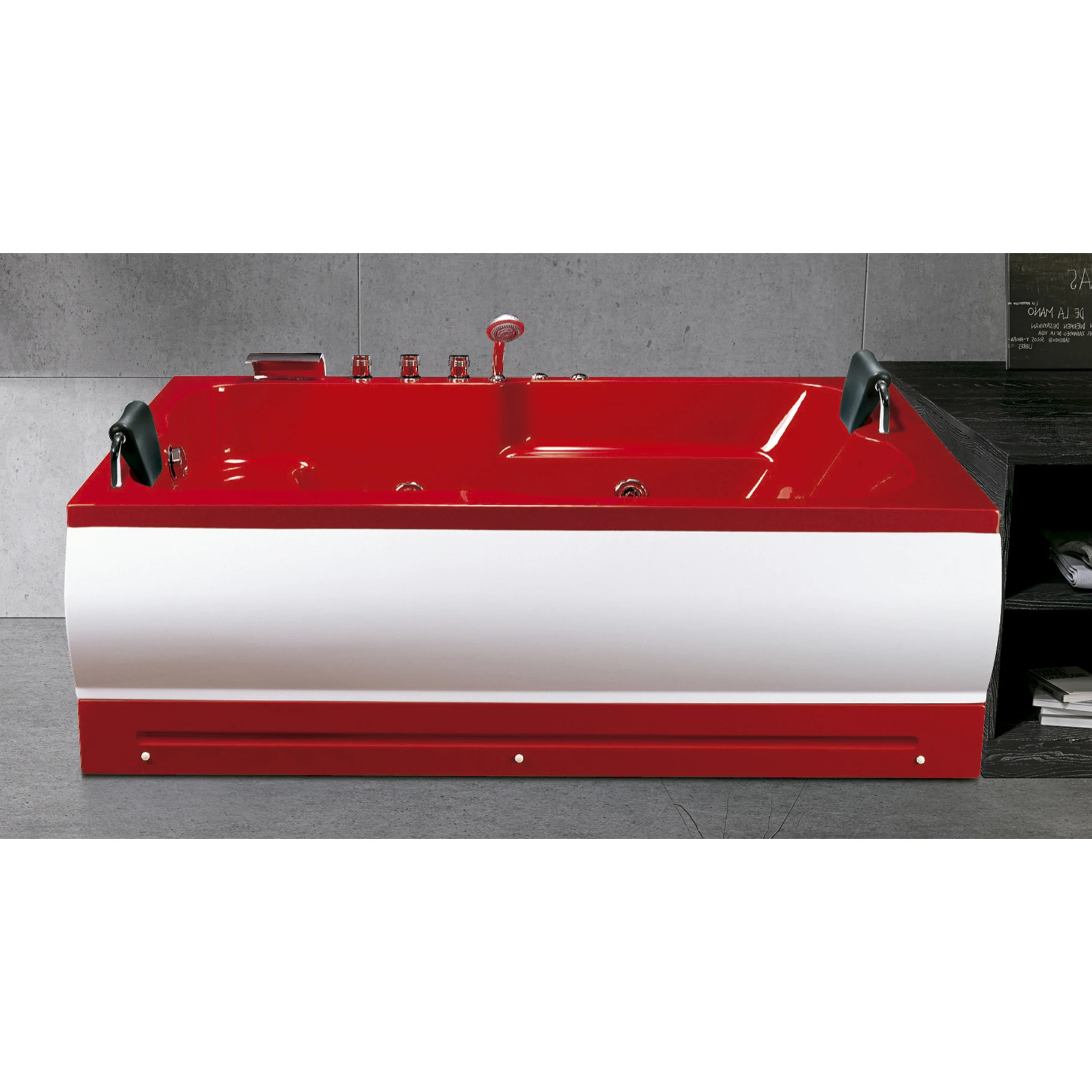 acrylic red color outdoor bathtub with color chang bath mat