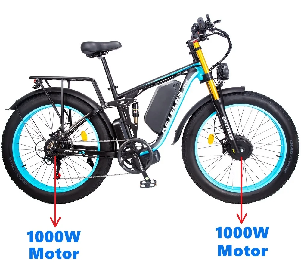 K800pro 2x1000w KETELES Wholesalers High Quality Dual Motor Blue Green Orange Electric Bicycle 48v 23ah Battery Fat Enduro Ebike