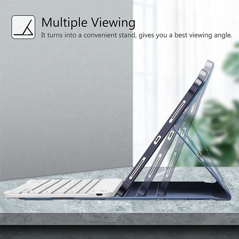 Wireless Blue tooth Keyboard Pencil Holder Auto Sleep Wake TPU Shell Tablet Folio Stand Keyboard Case Fit iPad 10 2022 Pro 12.9
