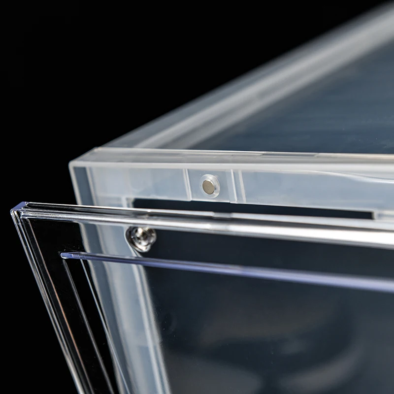 Custom Thicker Version High Transparent Plastic Clear PS Personalised Magnet Side Open Shoe Sneaker Box Shoe Storage