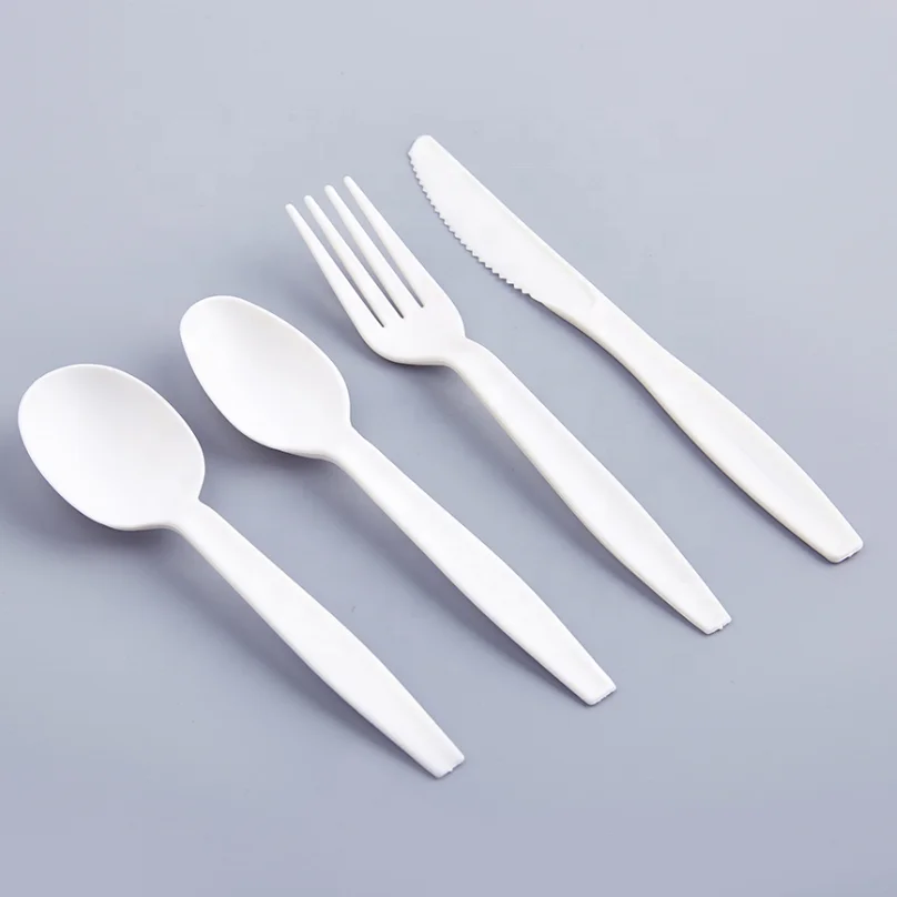 Western Restaurant Eco-friendly disposable dessert knife fork spoon pla utensil plastic compostable cutlery sets