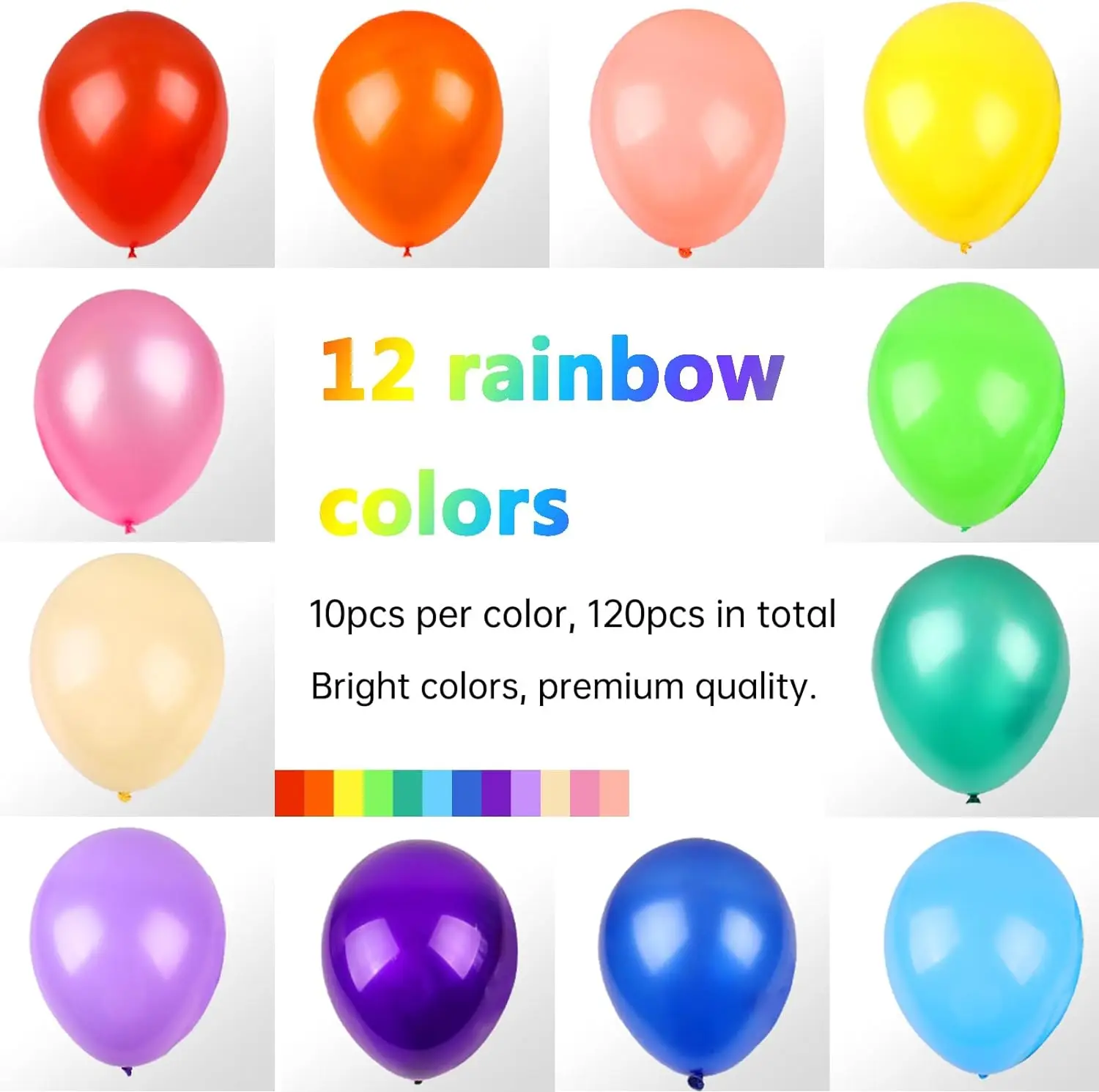 120 pcs Vibrant Colors Party Rainbow Balloons Latex  Birthday Party Colorful Balloons Assorted  Multicolor Balloons