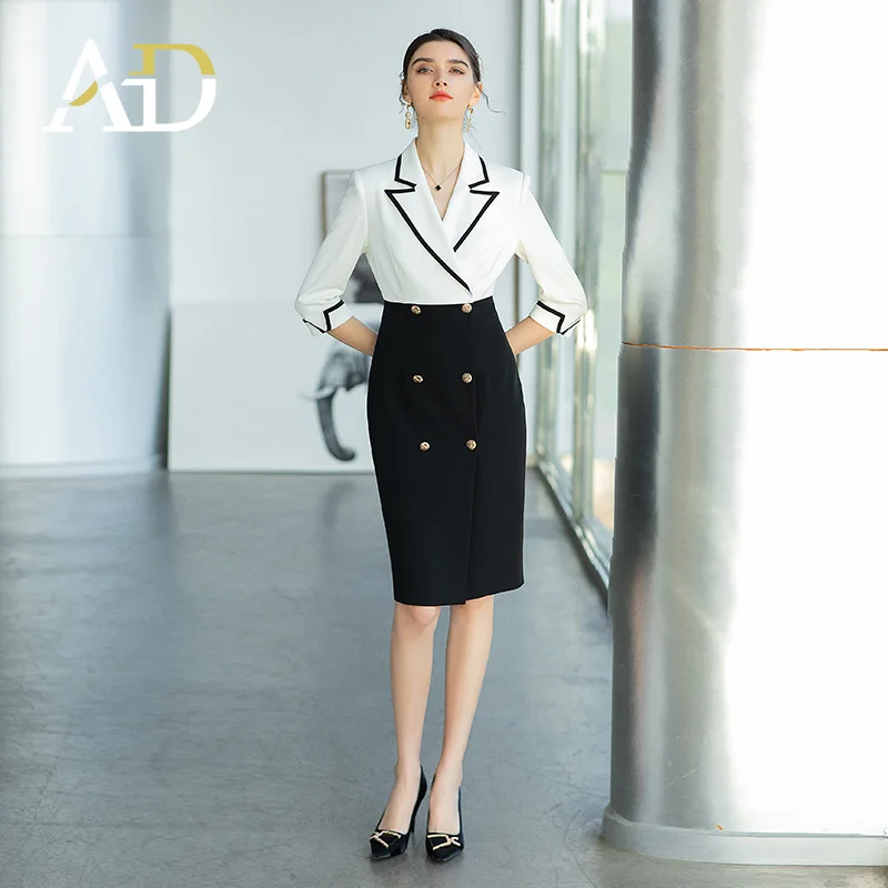 High Quality Blazer Dress New Design Slim Fit  Three Quarter Sleeves Elegant White Black Career Dress