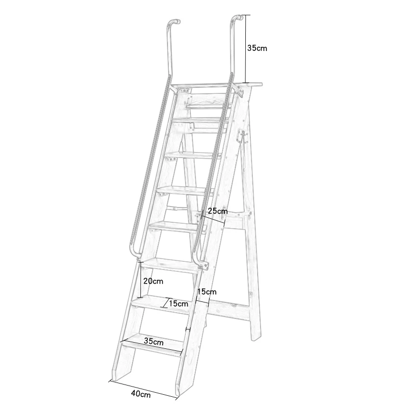 One side miter ladder with armrest pine solid wood