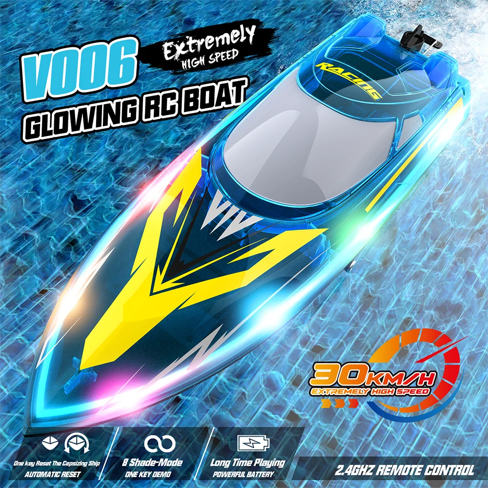 Flytec V006 RC Speed Boat High Speed Electric Boat Motor Cool Lighting Effect RGB Colorful 8-Shaped Route Driving Demo Mode