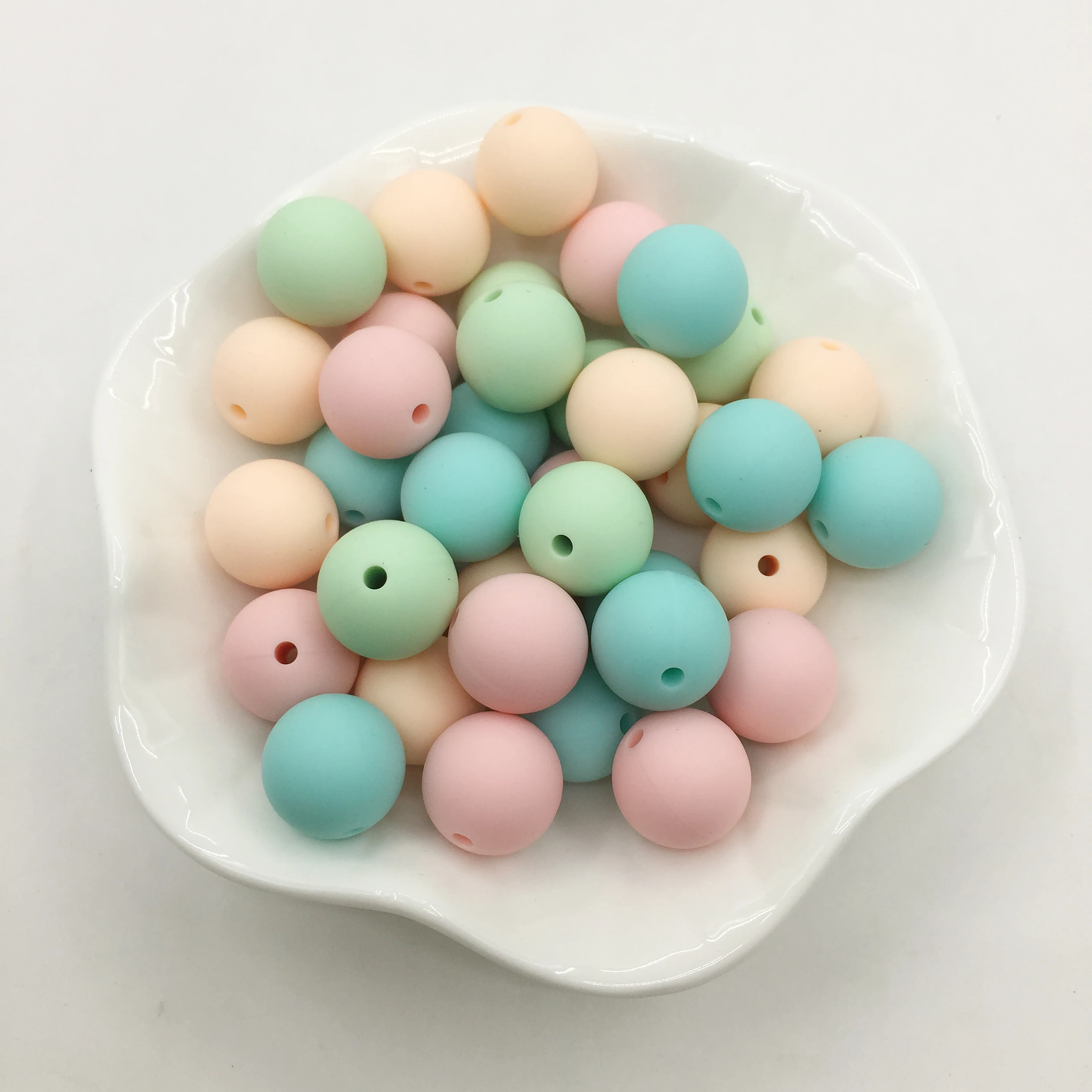 Mix color 100pcs Beads Nursing Ball Necklace Pink Series Soft Chewable Round Ball Pacifier Clip Baby Silicone Teether