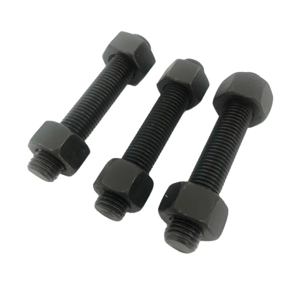 astm a194 2h black and hot dip galvanized m12 m14 m16 m18 m24 stud bolts with heavy hex nuts
