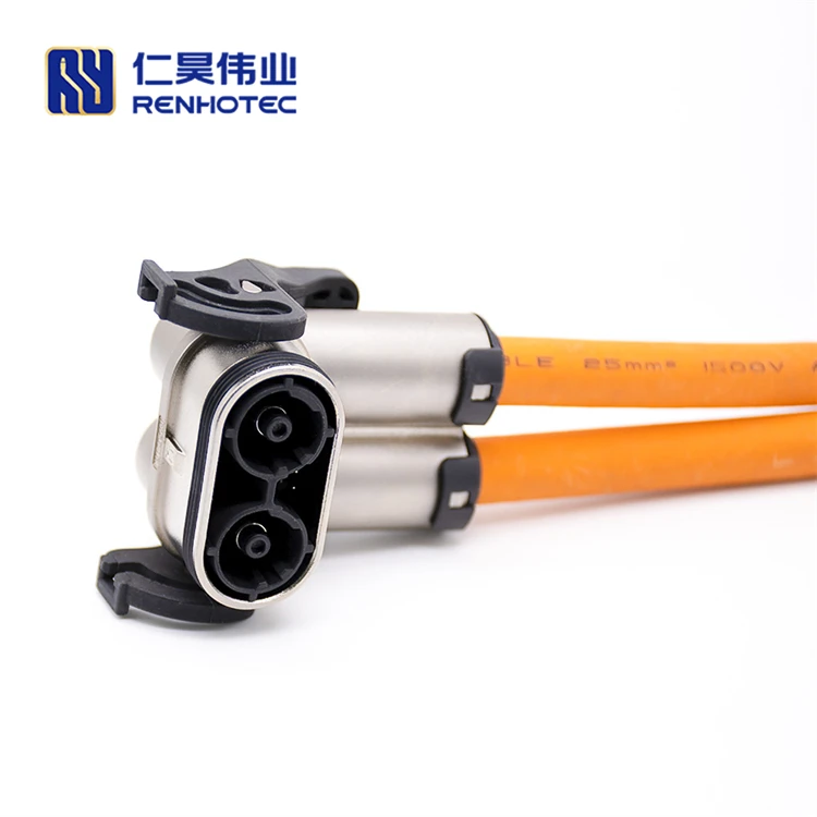 High Power High Voltage Ip67 Electrical Connector 2pin 8mm New Energy Vehicle Right Angled Plug Power Ev Battery Panel Mount