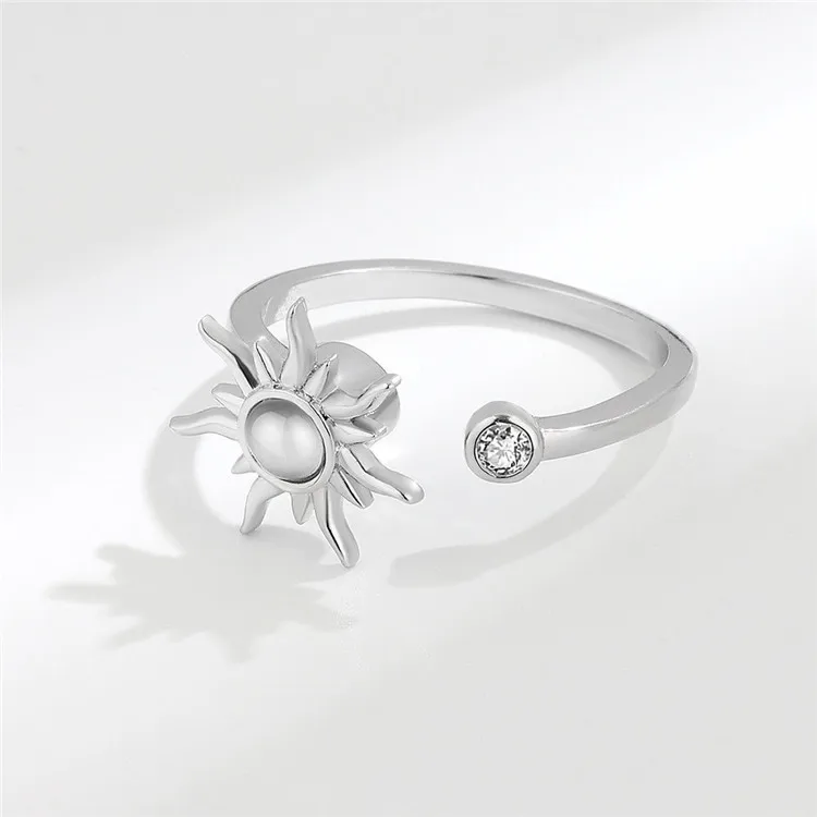 Adjustable Anxiety Rotating Rings For Women Rhinestones Opal Sunflower Fidget Finger Ring