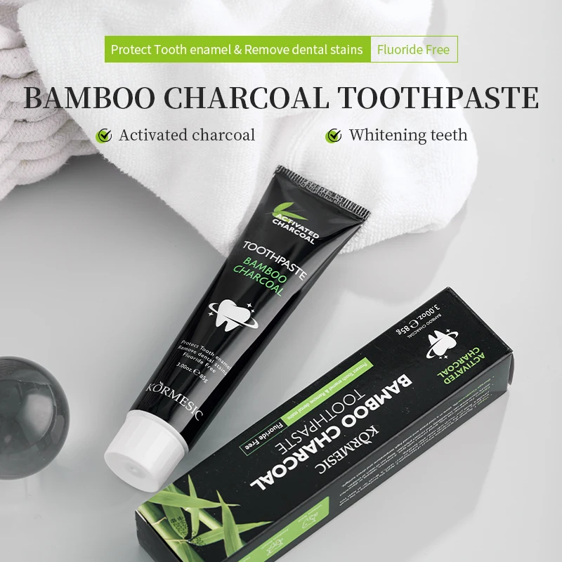 OEM Private label KORMESIC Eco Friendly Natural Activated Bamboo Charcoal Teeth Whitening Mint Flavored Toothpaste