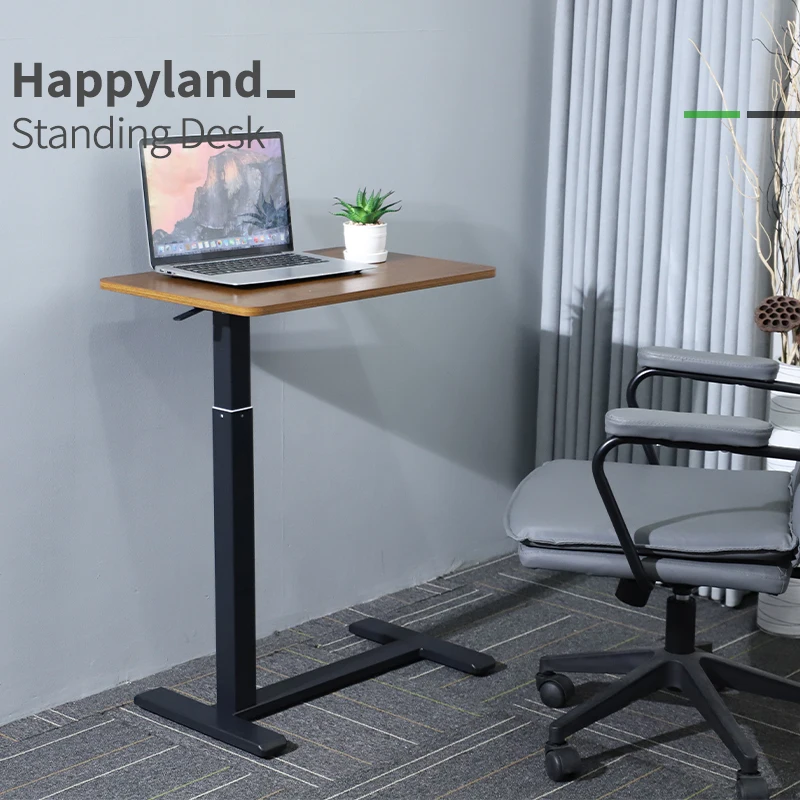 Q2B Custom Mobile Pneumatic Home Office Moveable Lift Desk Black Height Adjustable Gas Spring Lifting Computer table With Wheels