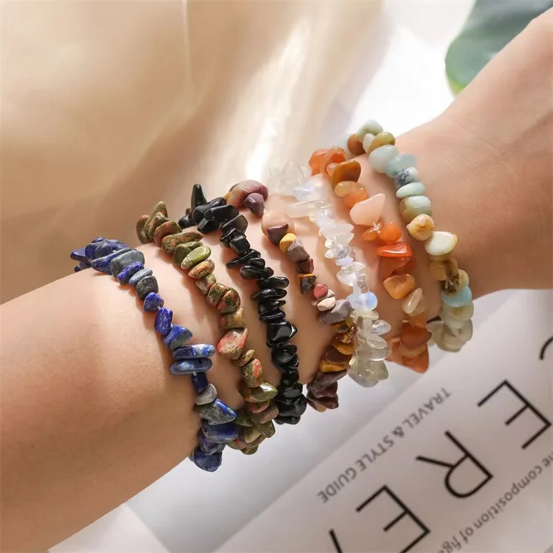 Wholesale Crystals Healing Stones Fashion Jewelry Bracelets Women Colorful Chip Natural Stone Bracelets