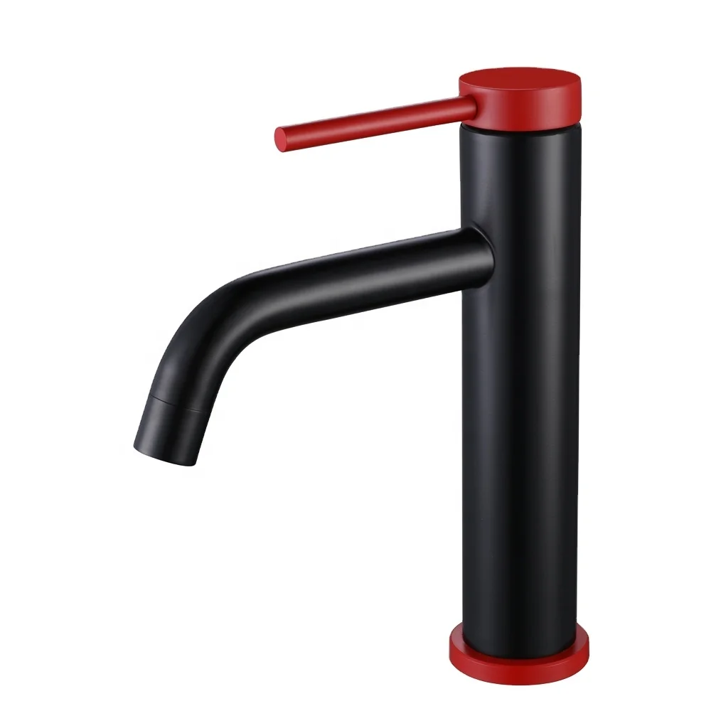 Модный стильный дизайн красный и черный двойной цвет 304 из нержавеющей стали Раковина один холодный кран с изгибом угла выхода водопроводный кран