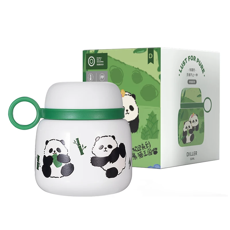Cute Panda Insulated Food Jar Stainless Steel Lunch Box Portable Braised Beaker With Spoon