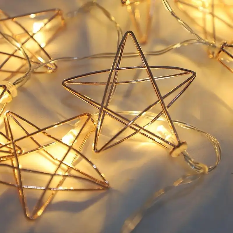 New Indoor 3m LED Wrought Iron Star String Lights Battery Operated USB Power Supply Warm White LED Holiday Decorative Lighting