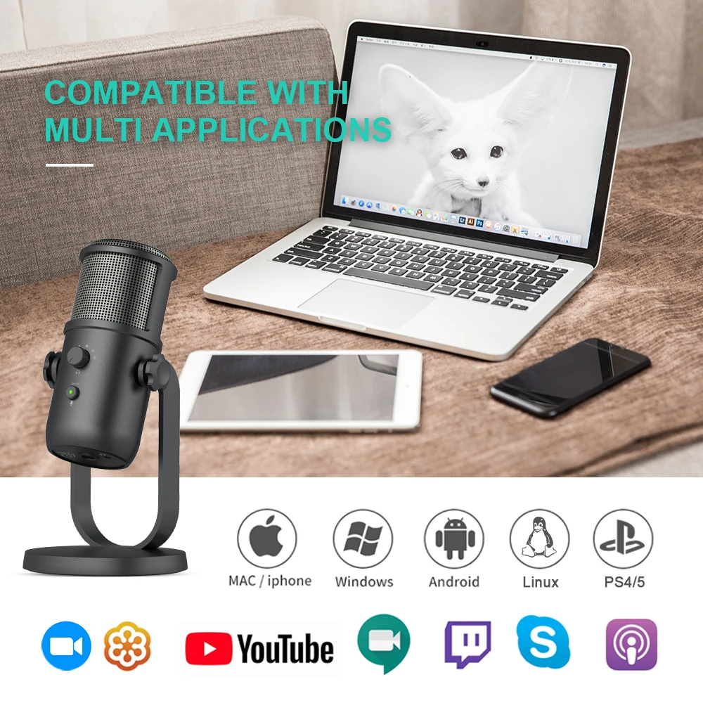 Manufacture Mic Professional USB Condenser Microphone For Webcast Living Studio Recording Singing Broadcasting