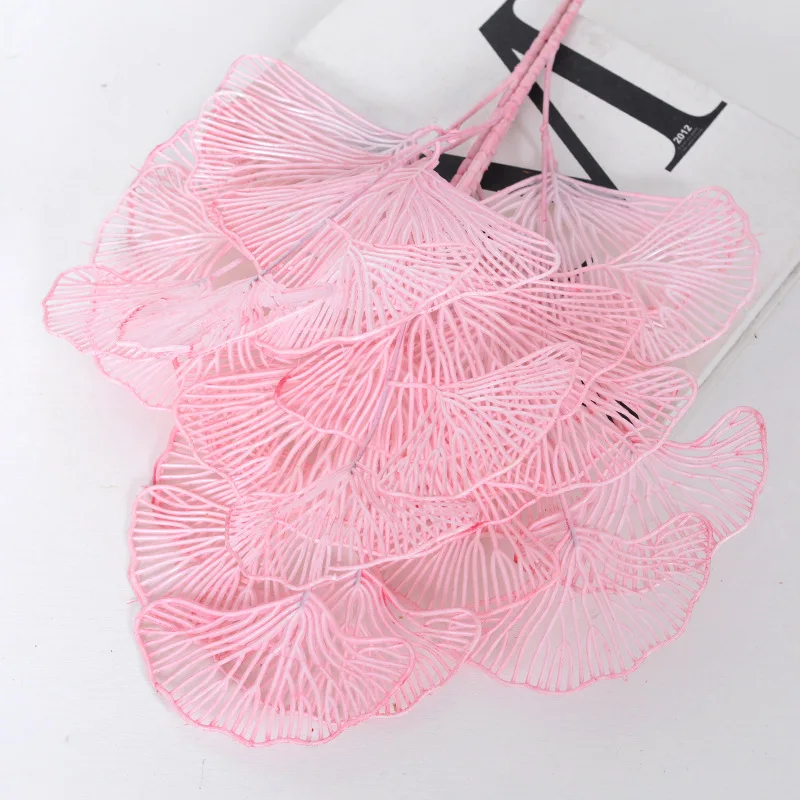 3-fork Simulation Ginkgo Leaf Fake Flower Gold Fan Wedding Artificial Flower Plants Wedding Guide Decorative Flower