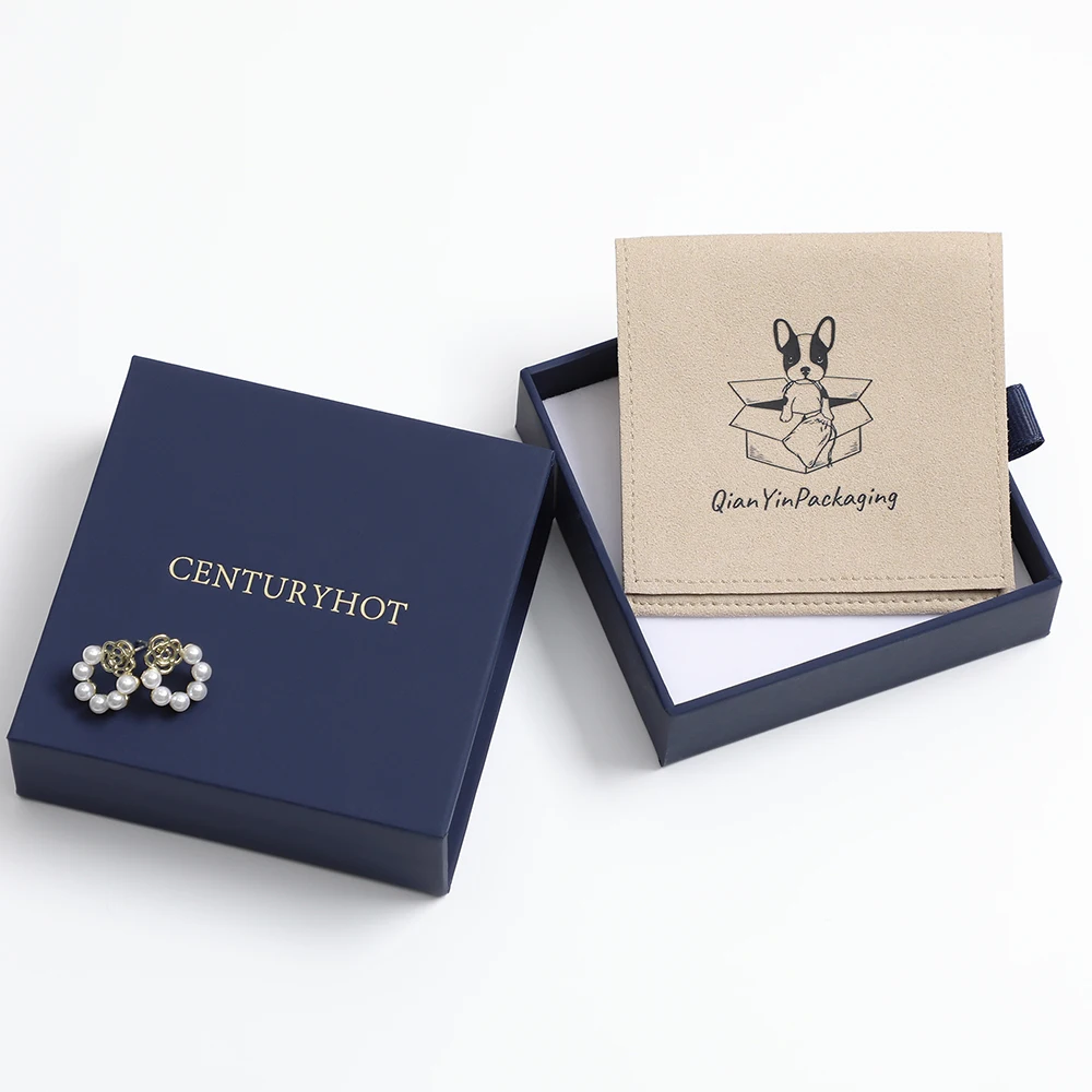 9*9cm Navy Blue Jewelry Cardboard Box Krafty Paper Packing Box  Drawer Package Boxes With Logo Custom