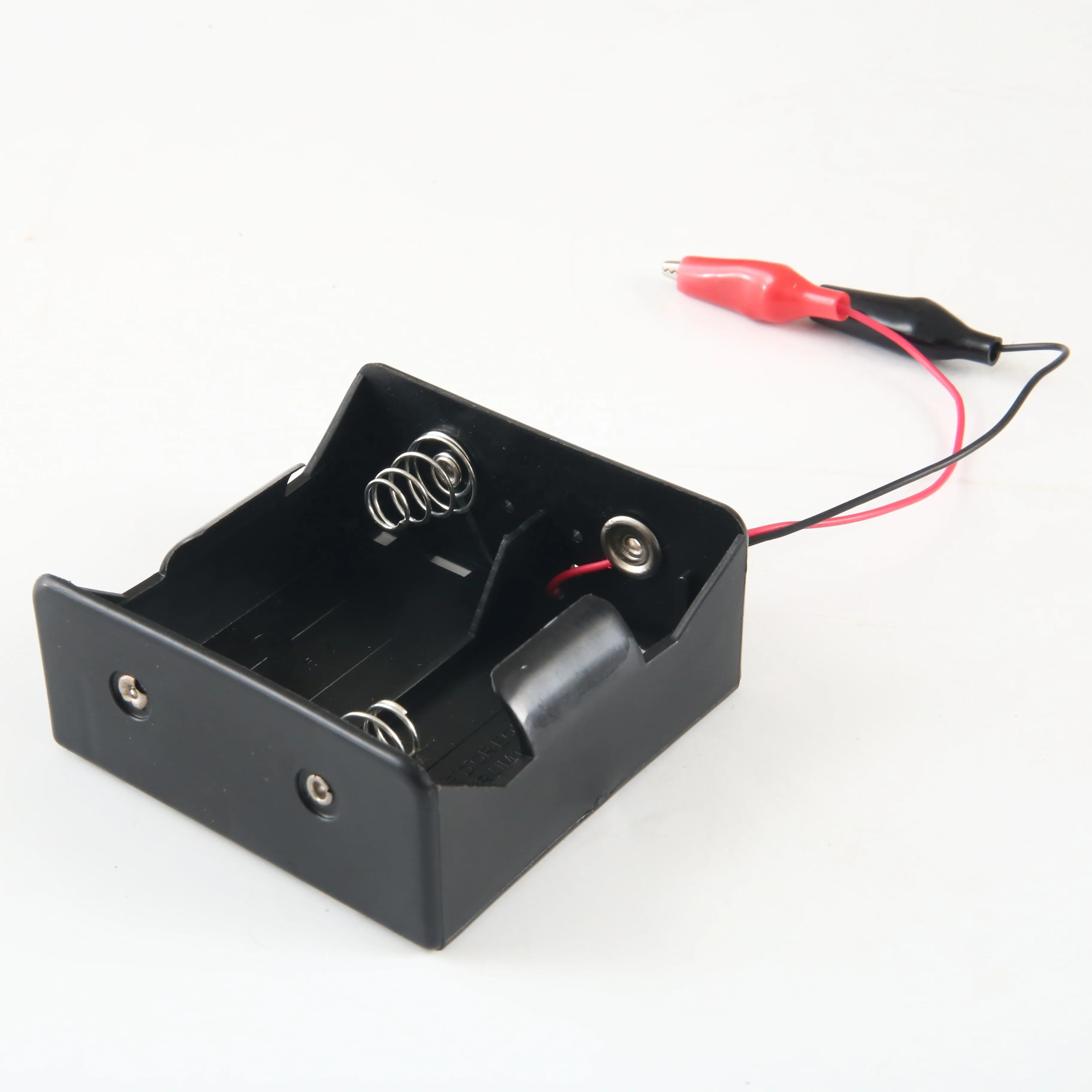
Two D Cell Battery Holder 3v 2*D UM1*2 Battery Storage Box with small Size Alligator Clip with Cover Red and Black Wire Leads 