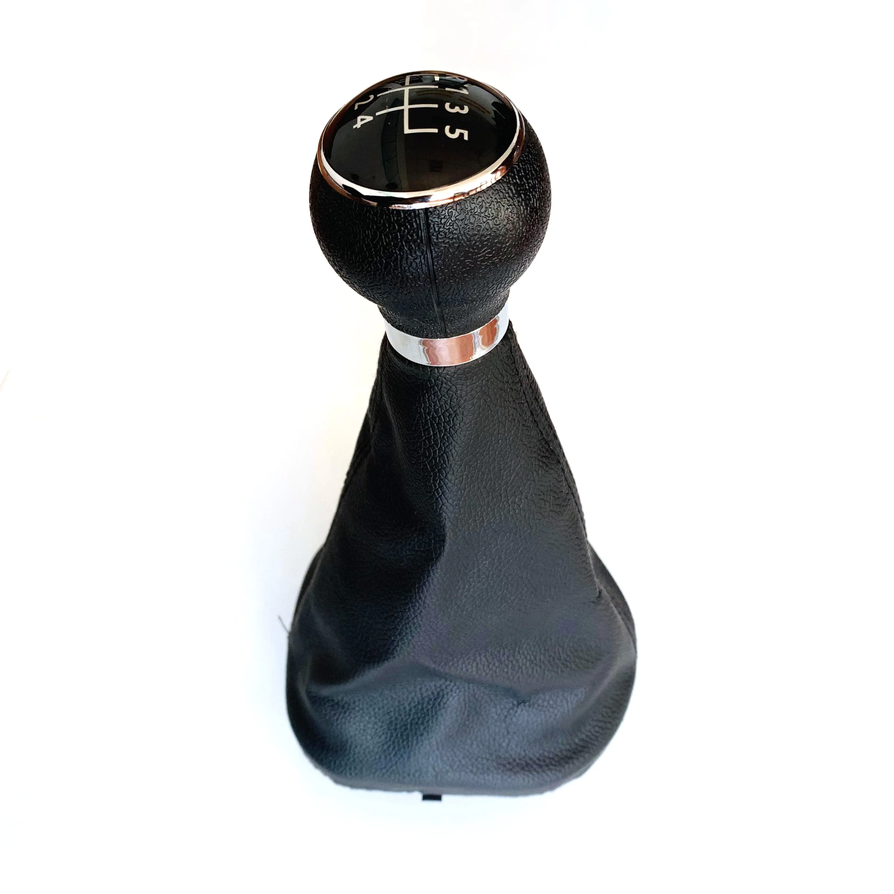 Car Shift Gear Knob 5 Speed With Silver Caps And Stitches Leather Boot For For Vw Lavida