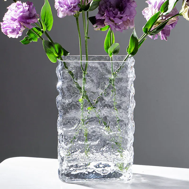 Nordic Style Hot Ins Wind Desktop Decoration Transparent Glass Vase Glacier Hammered Ice Cube Vase