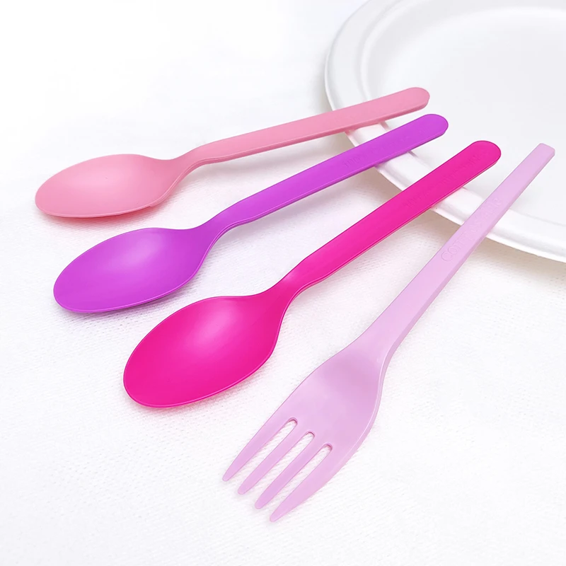 Wholesale Plastic Cutlery Sets Fork Disposable Compostable PLA plastic forks spoons and knives