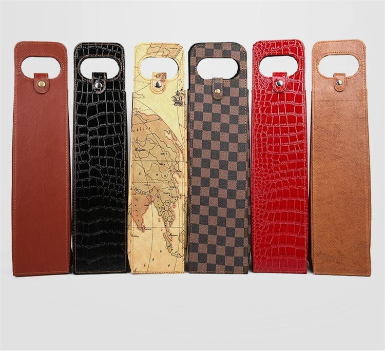 Custom LOGO Luxury Single Double PU Leather Wine Bottle Gift Packaging Bag Wine Tote Bag