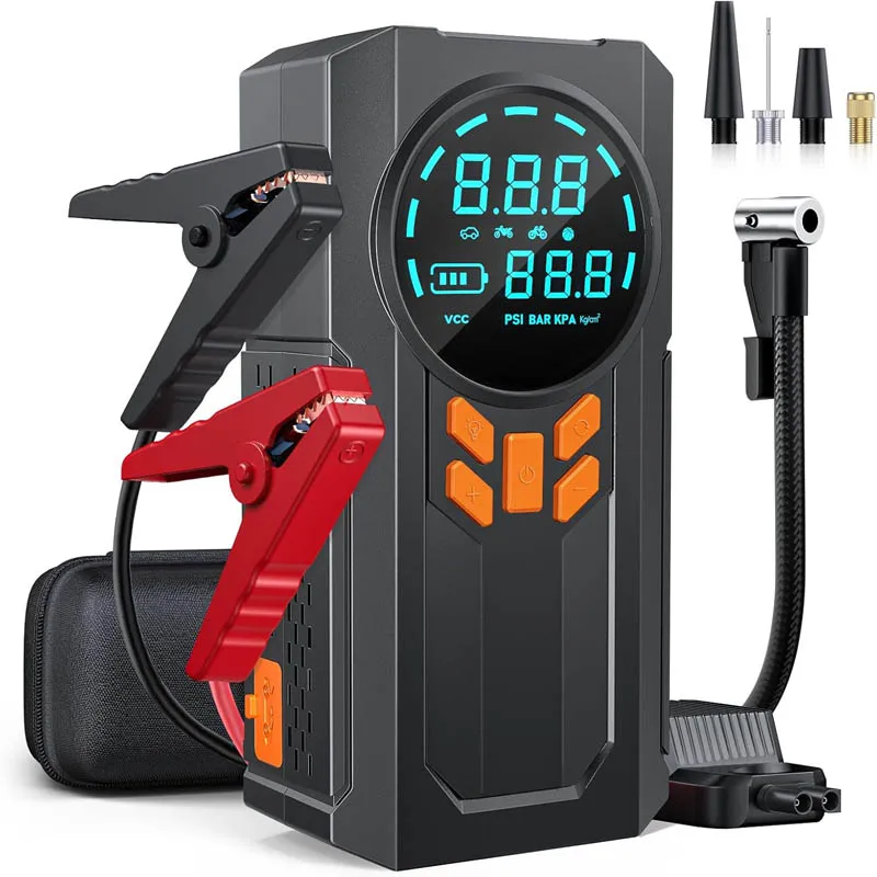2024 Wholesale New Portable High-Power Car Jump Starter with Air Compressor 6-in-1 Functions Including Tire Pressure Monitor