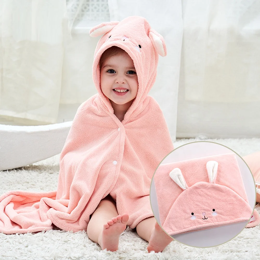 Coral Fleece Super Soft and Absorbent Baby Hooded  Bathrobe  With Embroidery