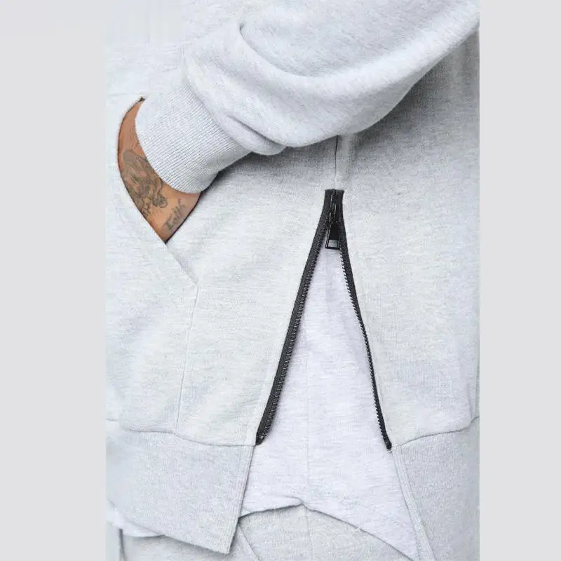 Hi-lo fit mens slim fit tracksuit hood with kangaroo pockets