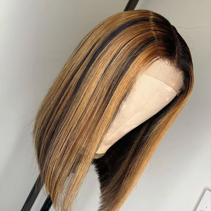 
 Virgin Hair Ombre Blonde Color Short Human Hair Cut Hd Lace Front Bob Wig For Women  