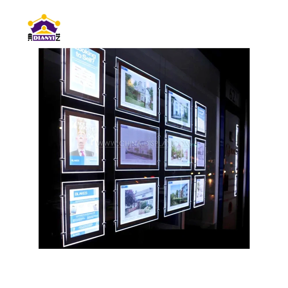 Custom Lights A3 A4 Led Frame Lights Sale Sign Board Hanging Estate Agent Led Window Display Advertising Acrylic Light Box