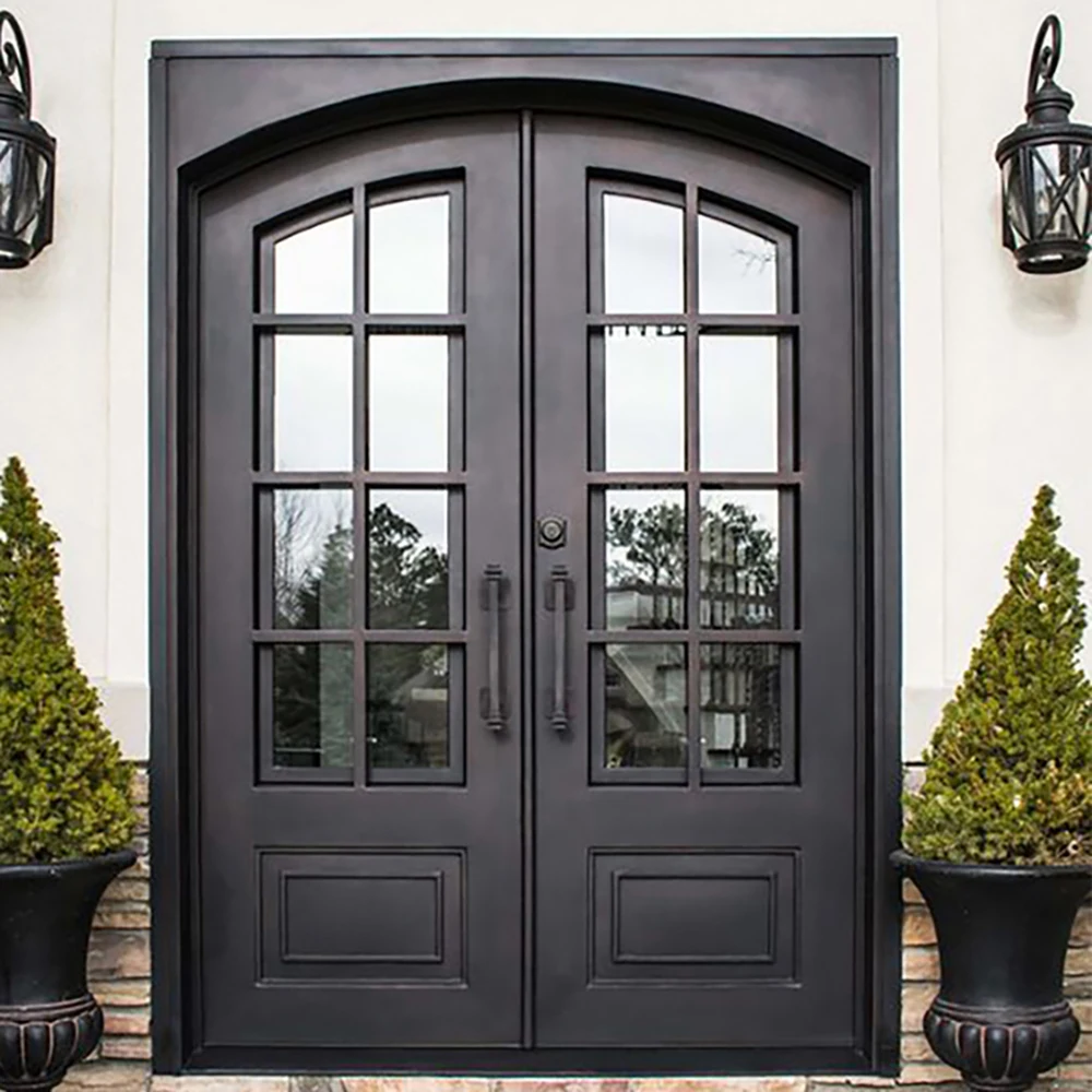 Outdoor Black Style Residential Aluminium Slim Double Swing Glass French Door