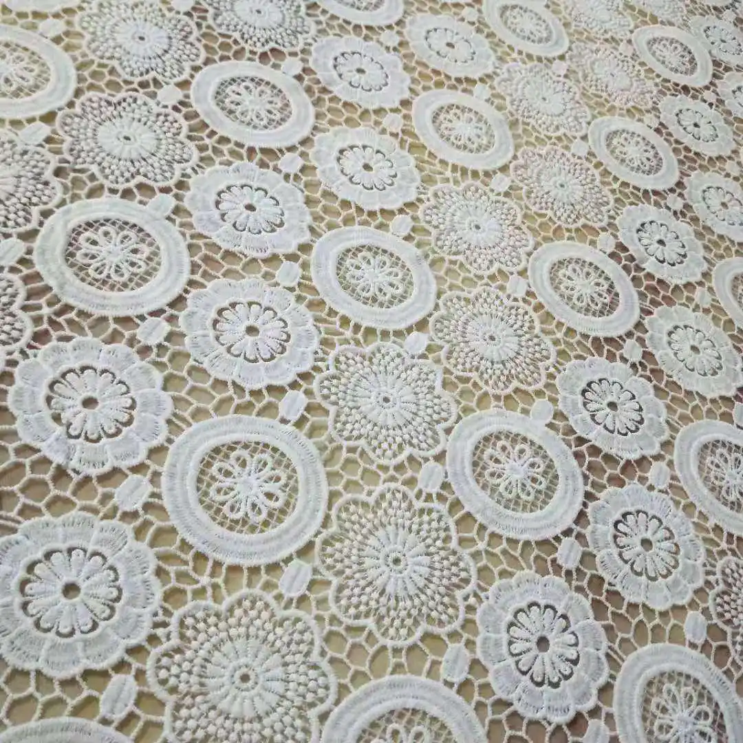 Factory Direct Sales Snowflake Plum Hollow-Out Embroidered Lace Fabric Geometric Round Lace