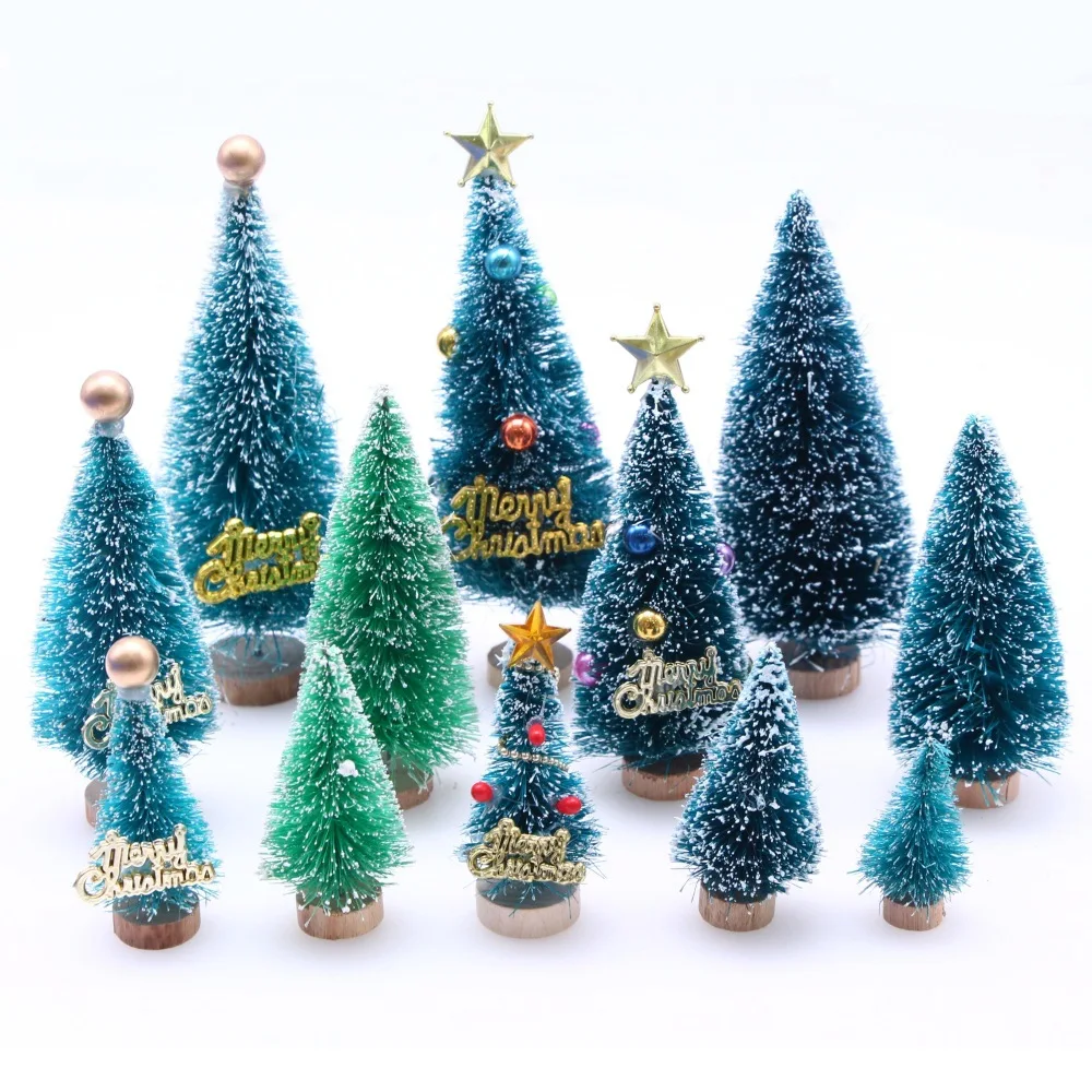 2024 Handmade Mini Christmas Tree with Decoration 4.5CM Green Pine Needles Snowflake Merry Christmas Tree Ornaments