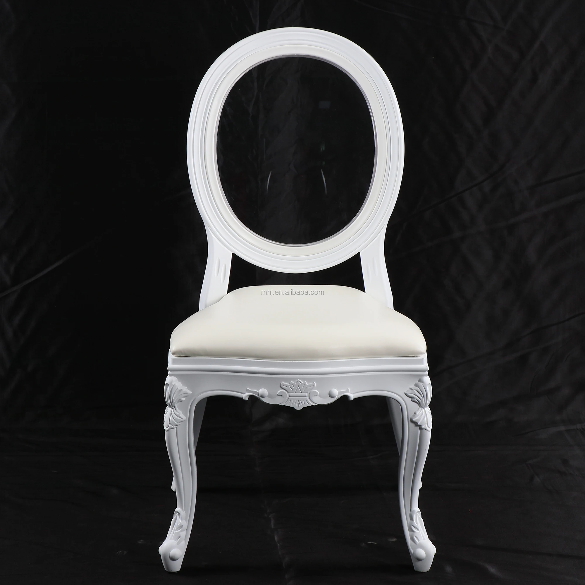Factory sale PP white louis XV ghost wedding chair with clear back