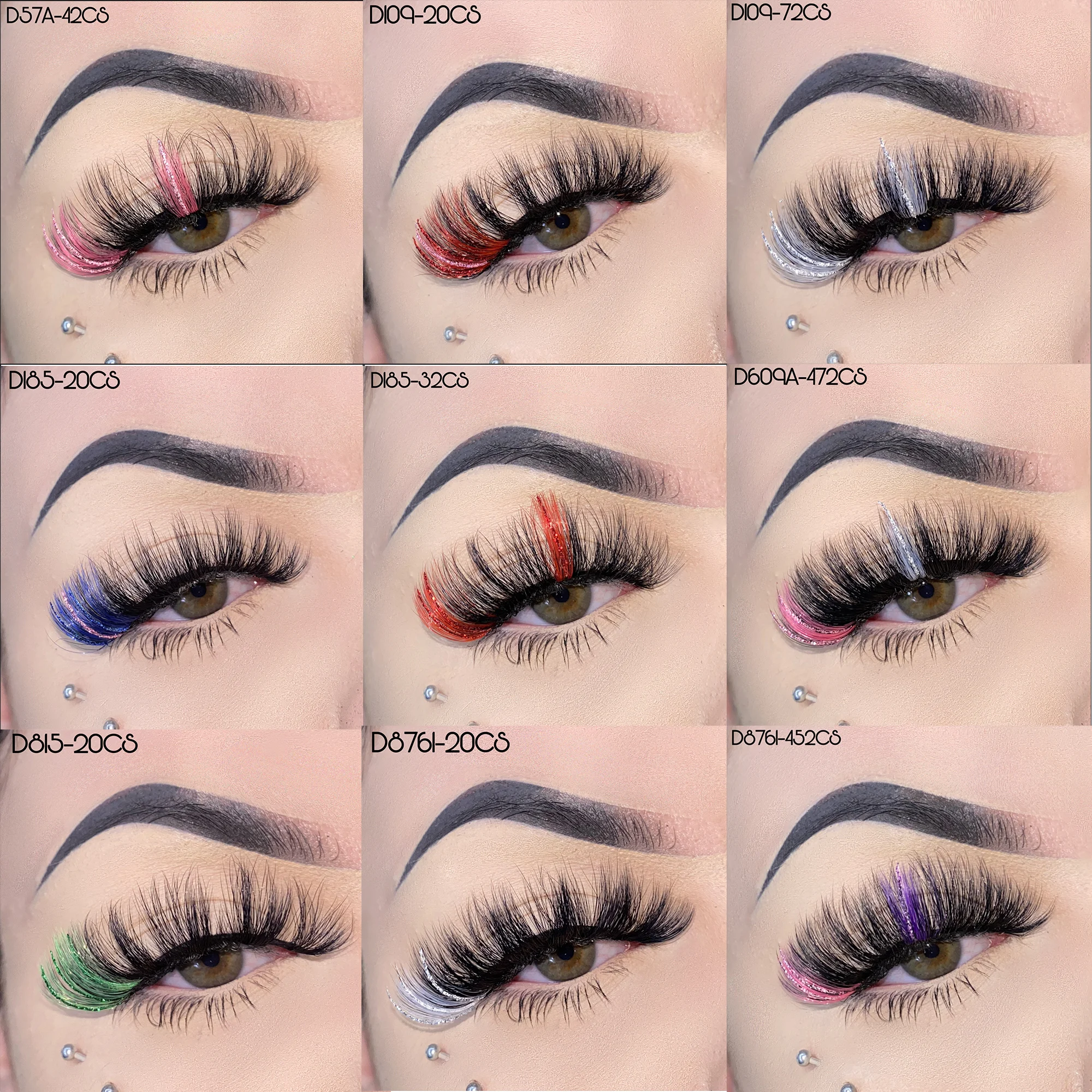 Fluffy Ombre Glitter Color Eyelashes Private Label faux Mink Luxury Blink Color Lashes3d Wholesale Vendor 20mm color lashes