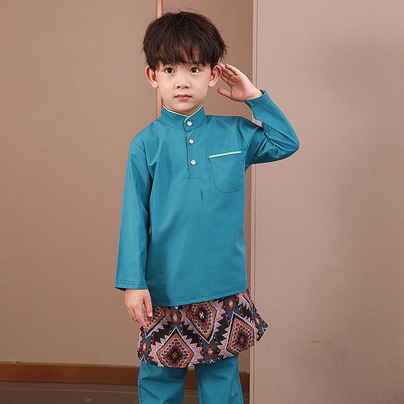 Hot Sale Middle Eastern Islamic Teen Boys 12yrs muslim Baju Melayu With Pocket