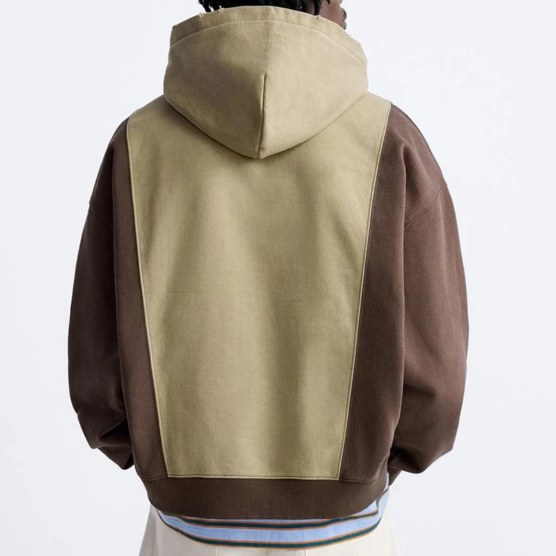 OEM Custom Front pouch pocket Ribbed Trims Casual Color Block Hoodie For Men
