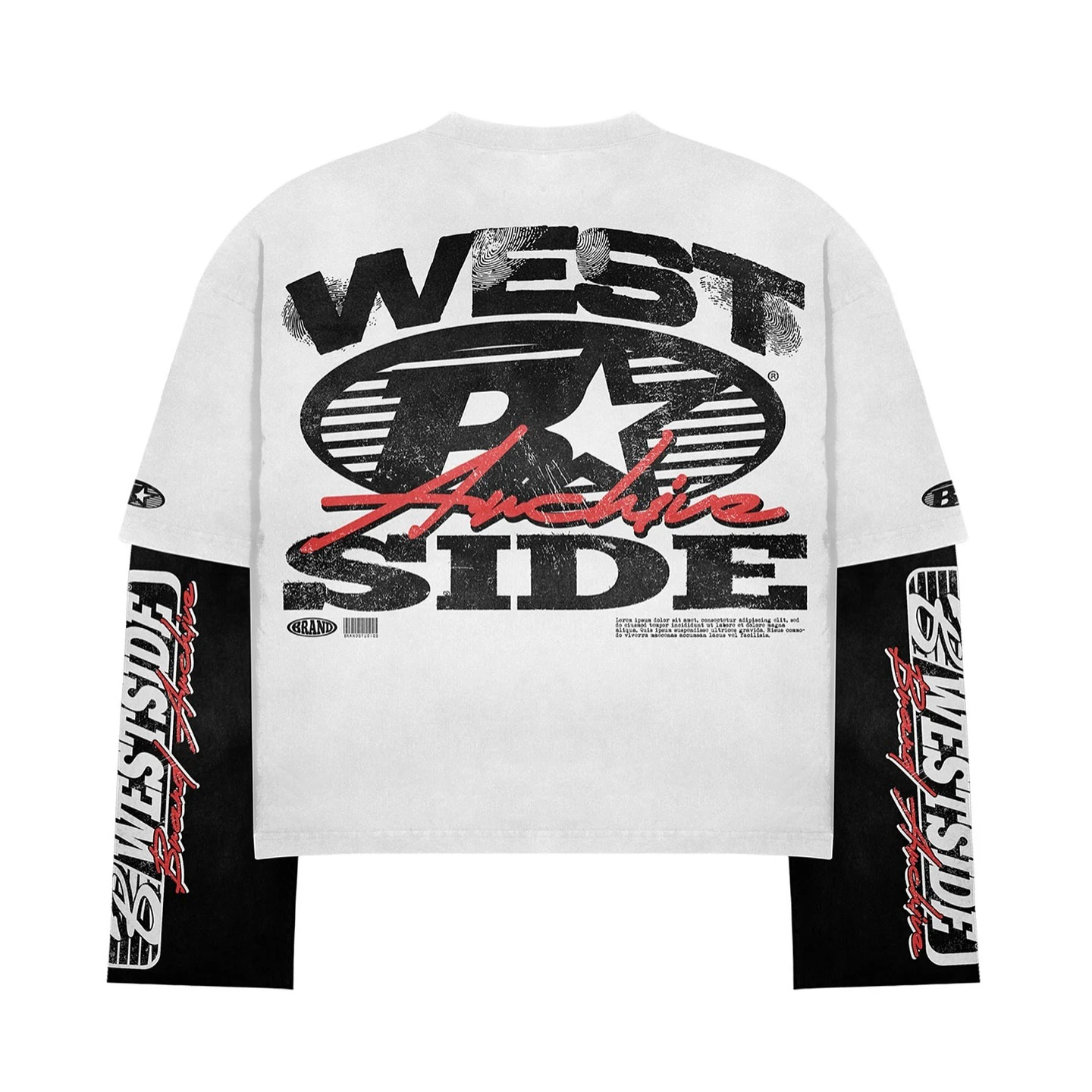 Custom  Cotton Long Sleeve Shirts Aoversized Cid Wash Boxy Cropped  Splicing Double Layer Long Sleeve T-shirt