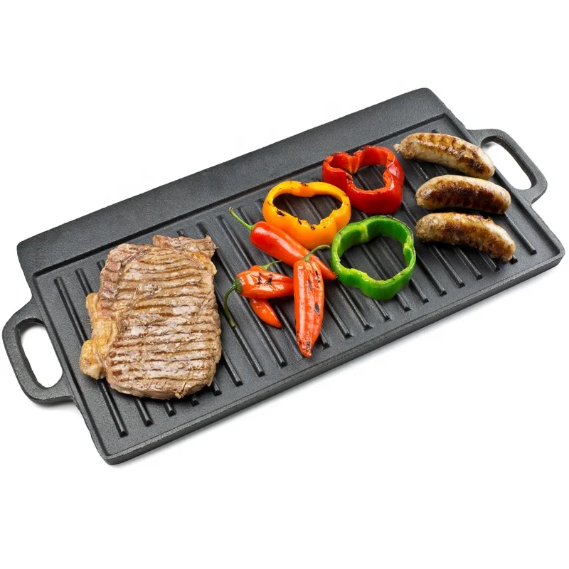 Universal double face rectangular cast iron griddle plate pan
